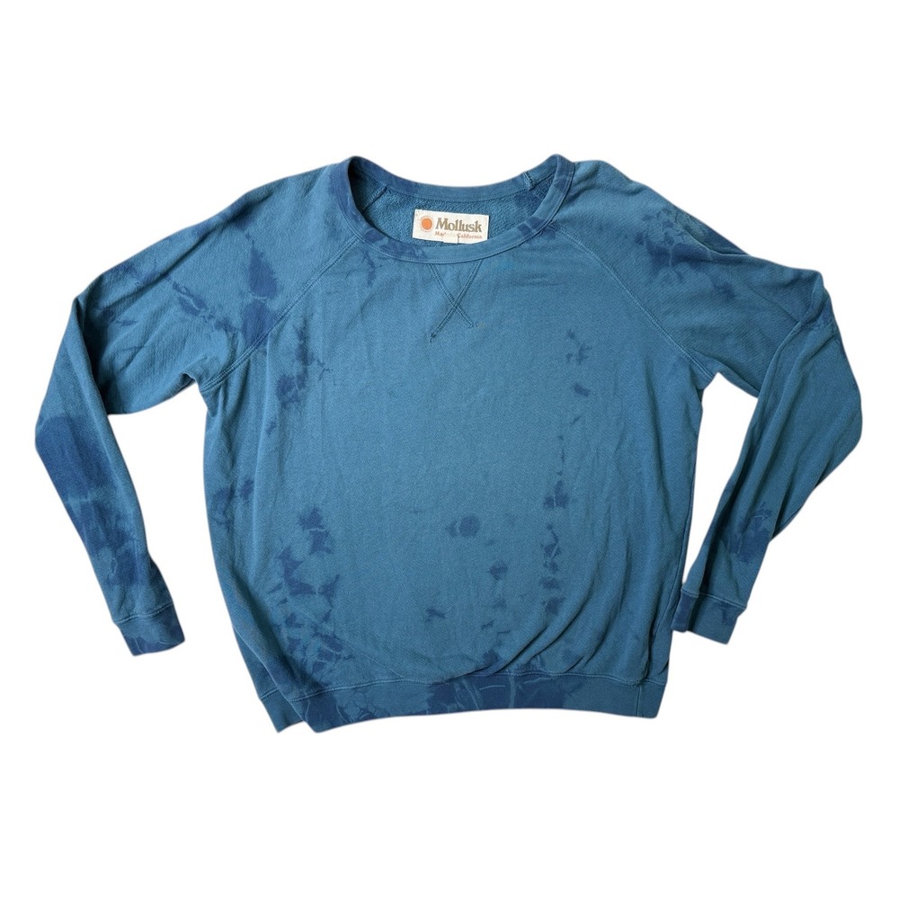 Mollusk Surf Shop Men Blue Tie Dye Raglan Crewneck Sweatshirt Size S Made in USA